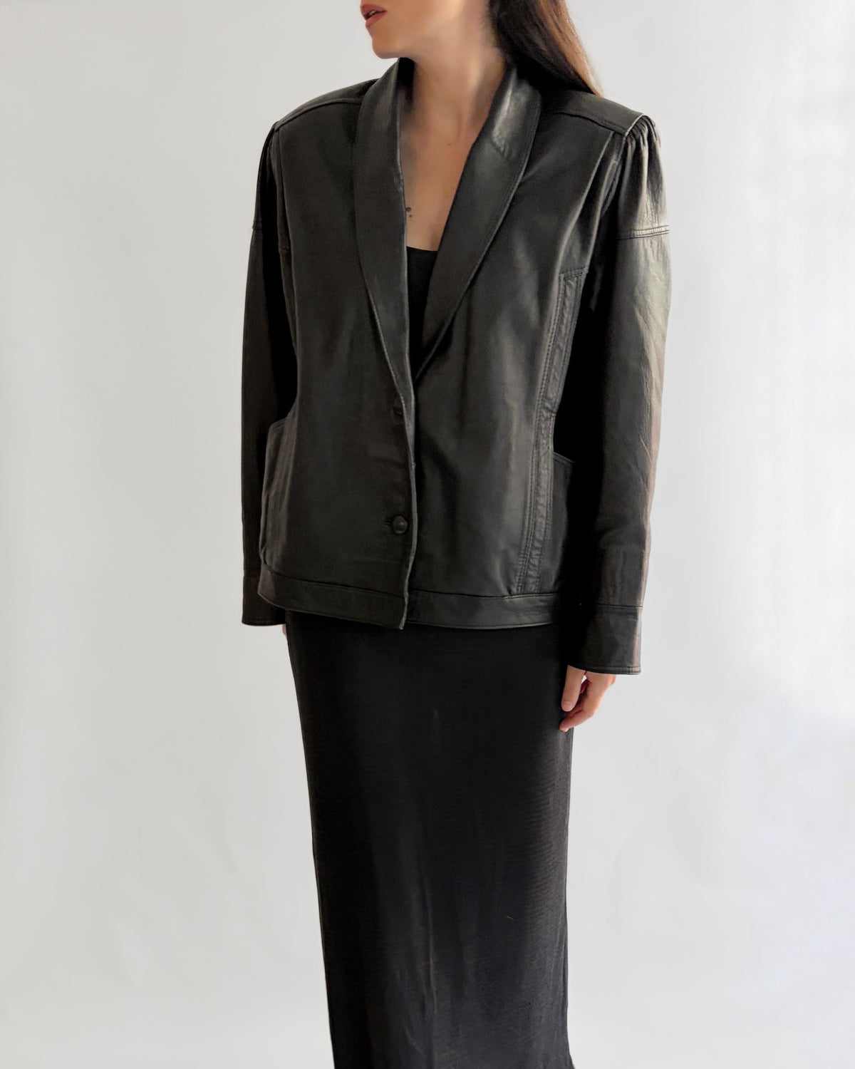 Vintage 1980s Black Leather Bomber Style Jacket