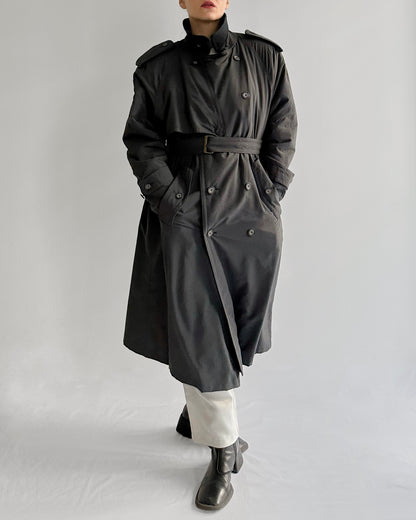 80s Charcoal Grey Belted Trench Coat