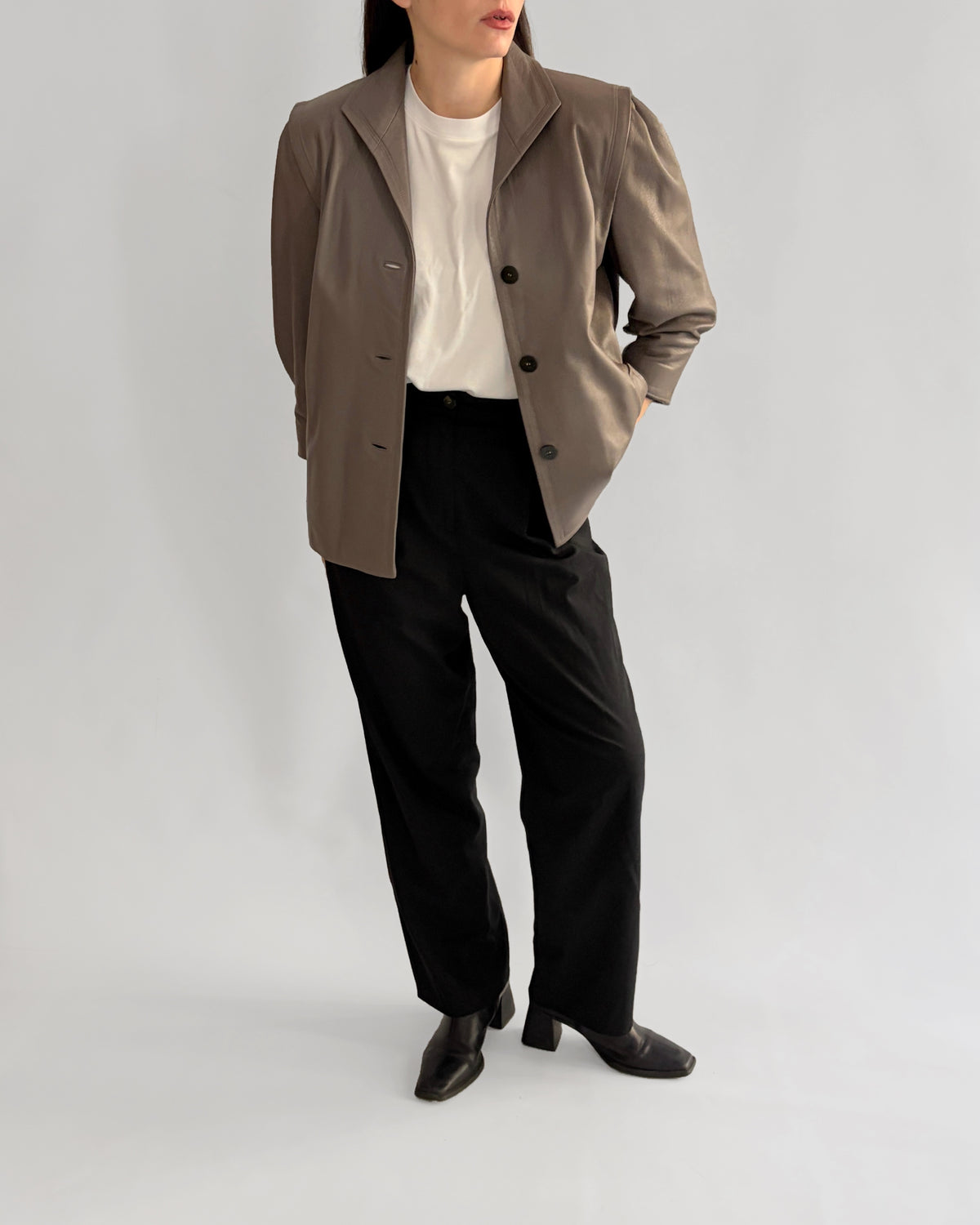 Vintage 1990s Taupe Sheepskin Leather Jacket