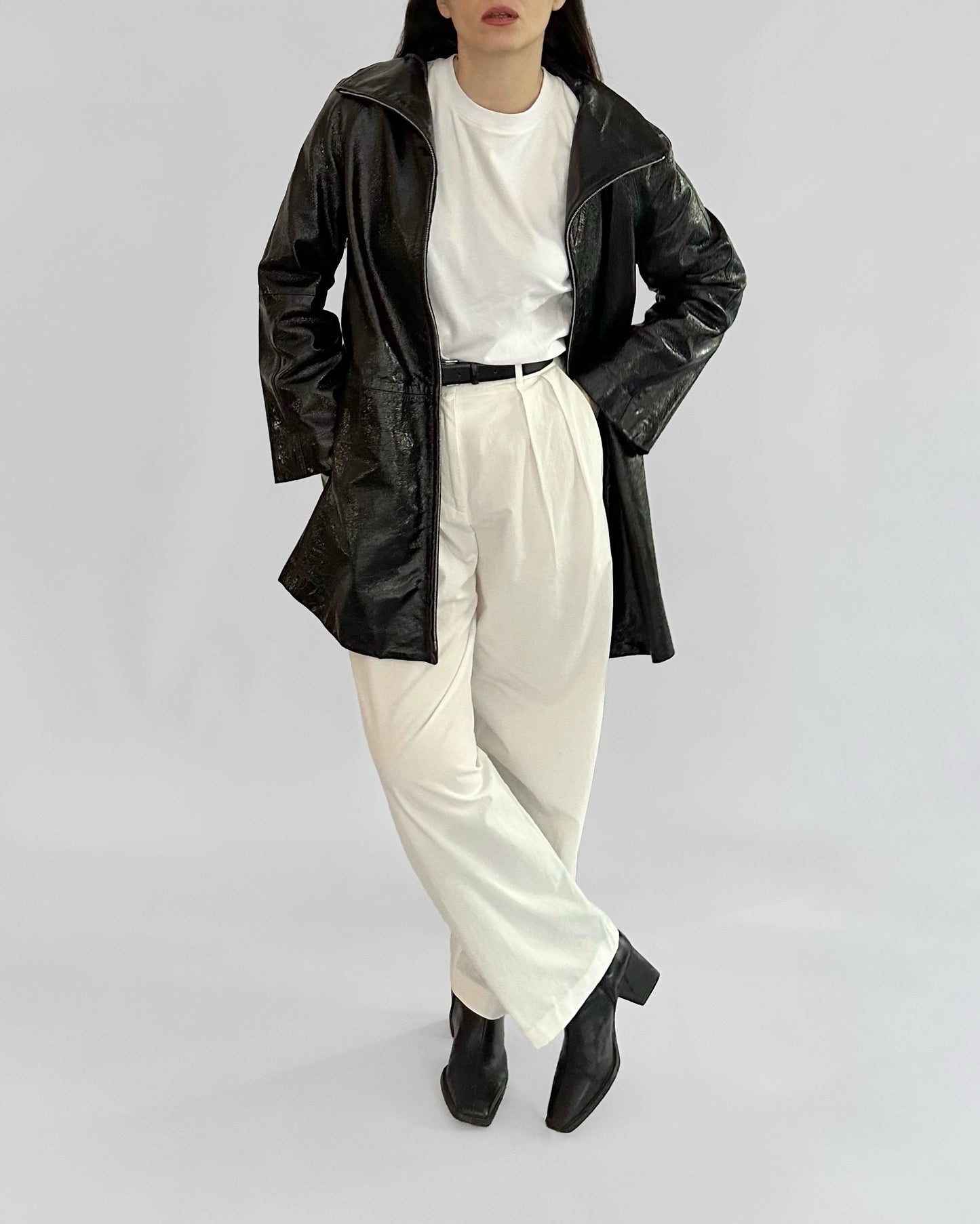 80s Gianfranco Ferré Black Patent Leather Coat