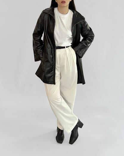 80s Gianfranco Ferré Black Patent Leather Coat