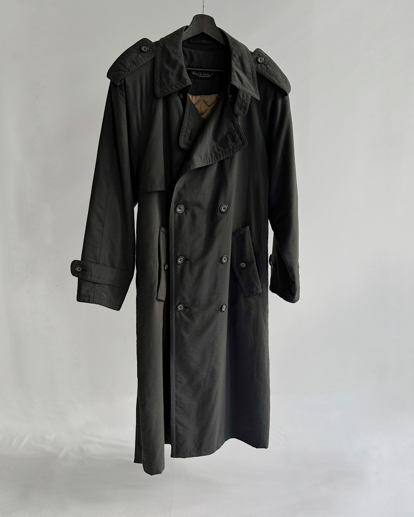 80s Charcoal Grey Belted Trench Coat