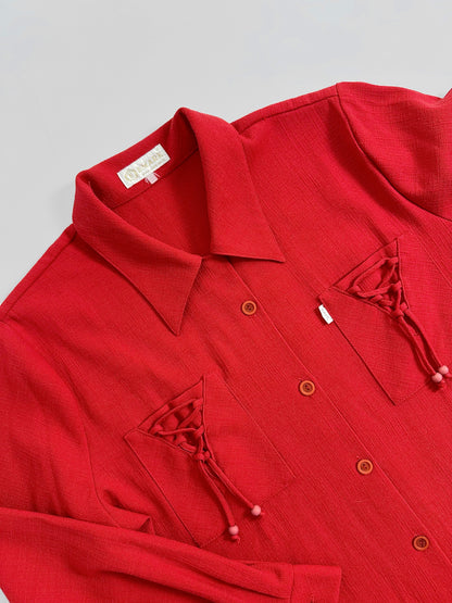 70s Textured Red Oversized Shirt