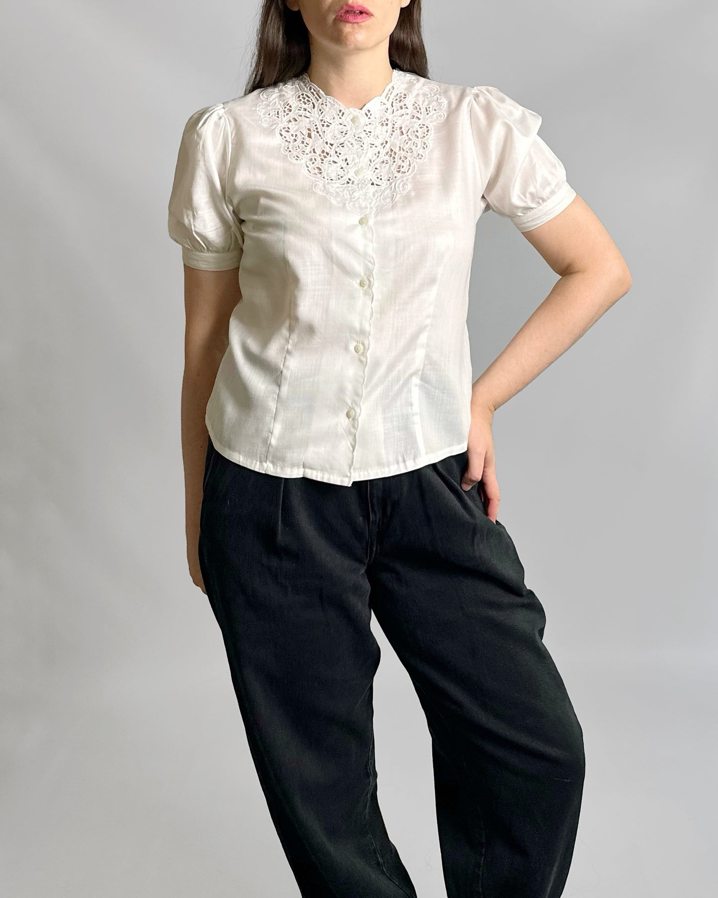 90s Embroidered White Blouse