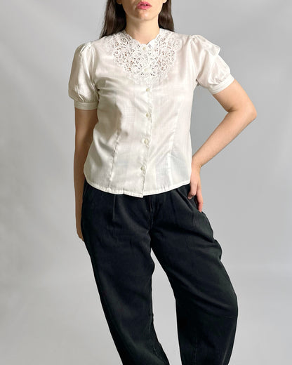 90s Embroidered White Blouse