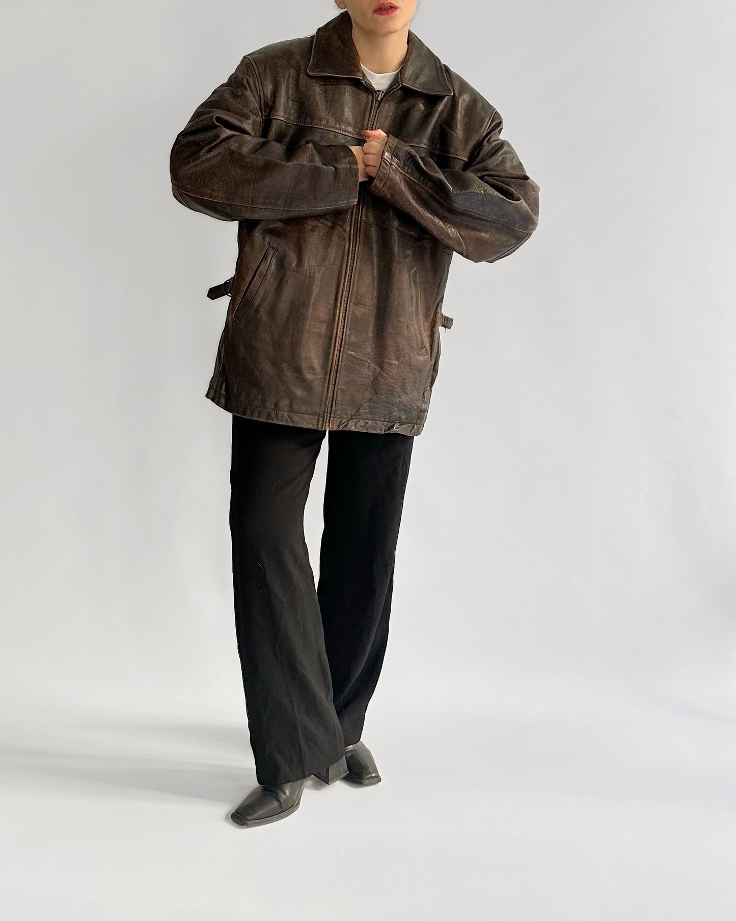 90s Oakwood Distressed Brown Leather Jacket