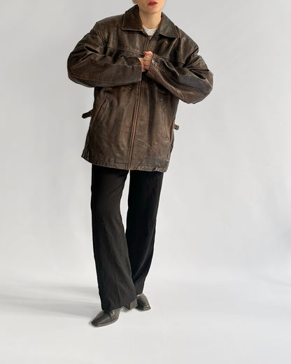 90s Oakwood Distressed Brown Leather Jacket