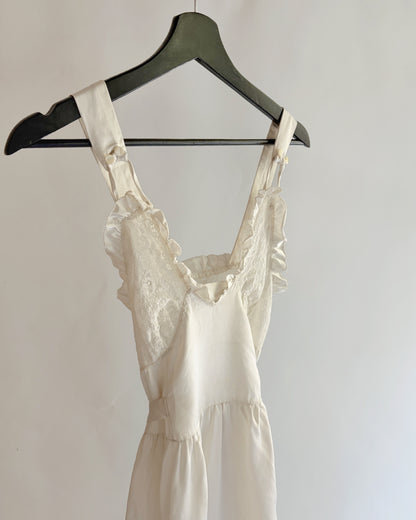 Vintage 1940s 1950s Ivory Silk Satin Lace Bridal Nightgown