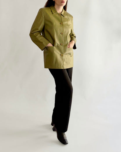 Vintage 1990s Olive Green Nappa Leather Jacket