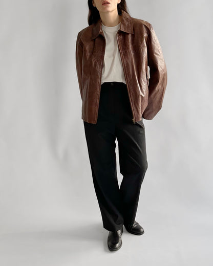 90s Brown Zip-Up Leather Jacket
