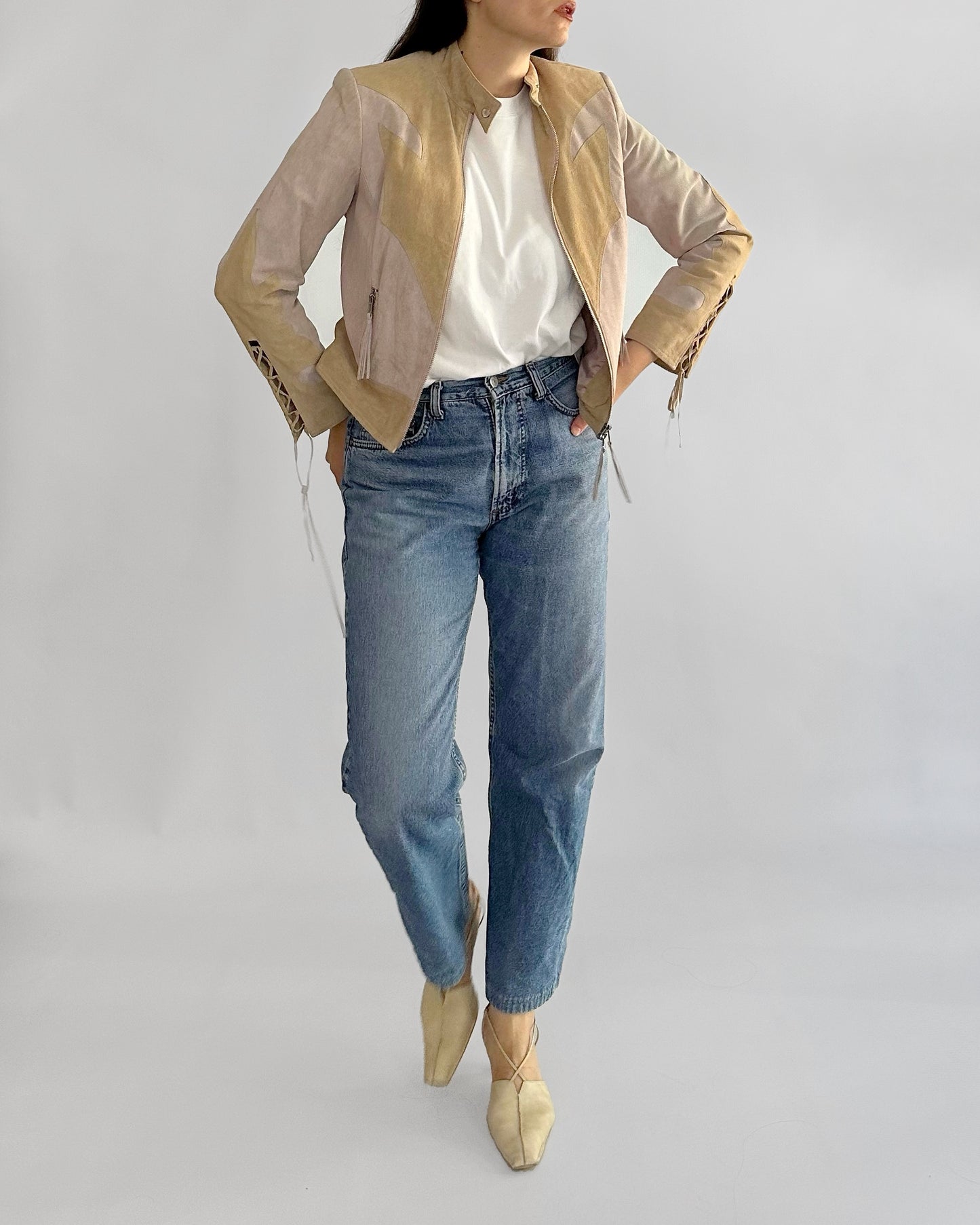 Y2K Western Lace-Up Suede Leather Jacket