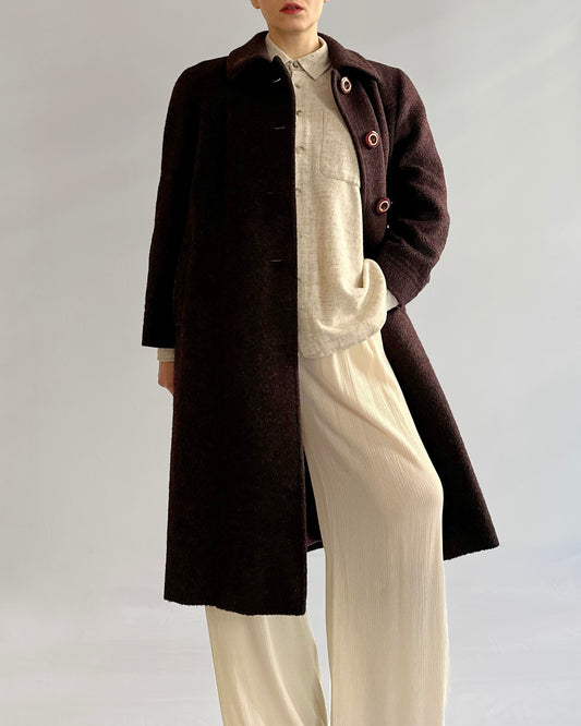 80s Burgundy Llama Mohair Wool Coat