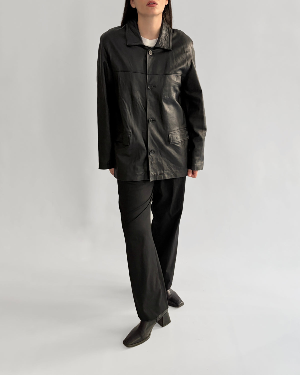 Vintage 1990s Black Sheepskin Leather Jacket