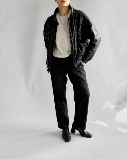 80s Black Leather Bomber Jacket