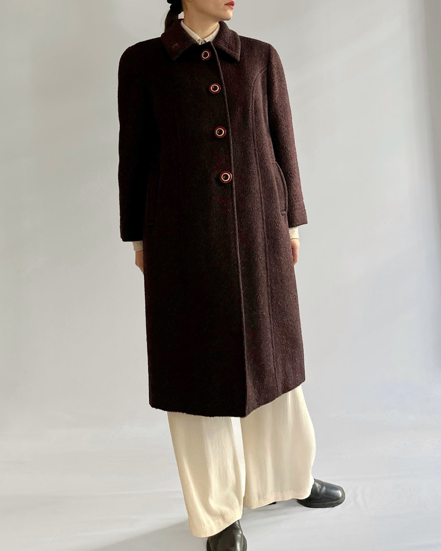 80s Burgundy Llama Mohair Wool Coat