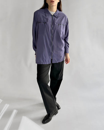 90s Silk Effect Zip-Up Shirt Jacket