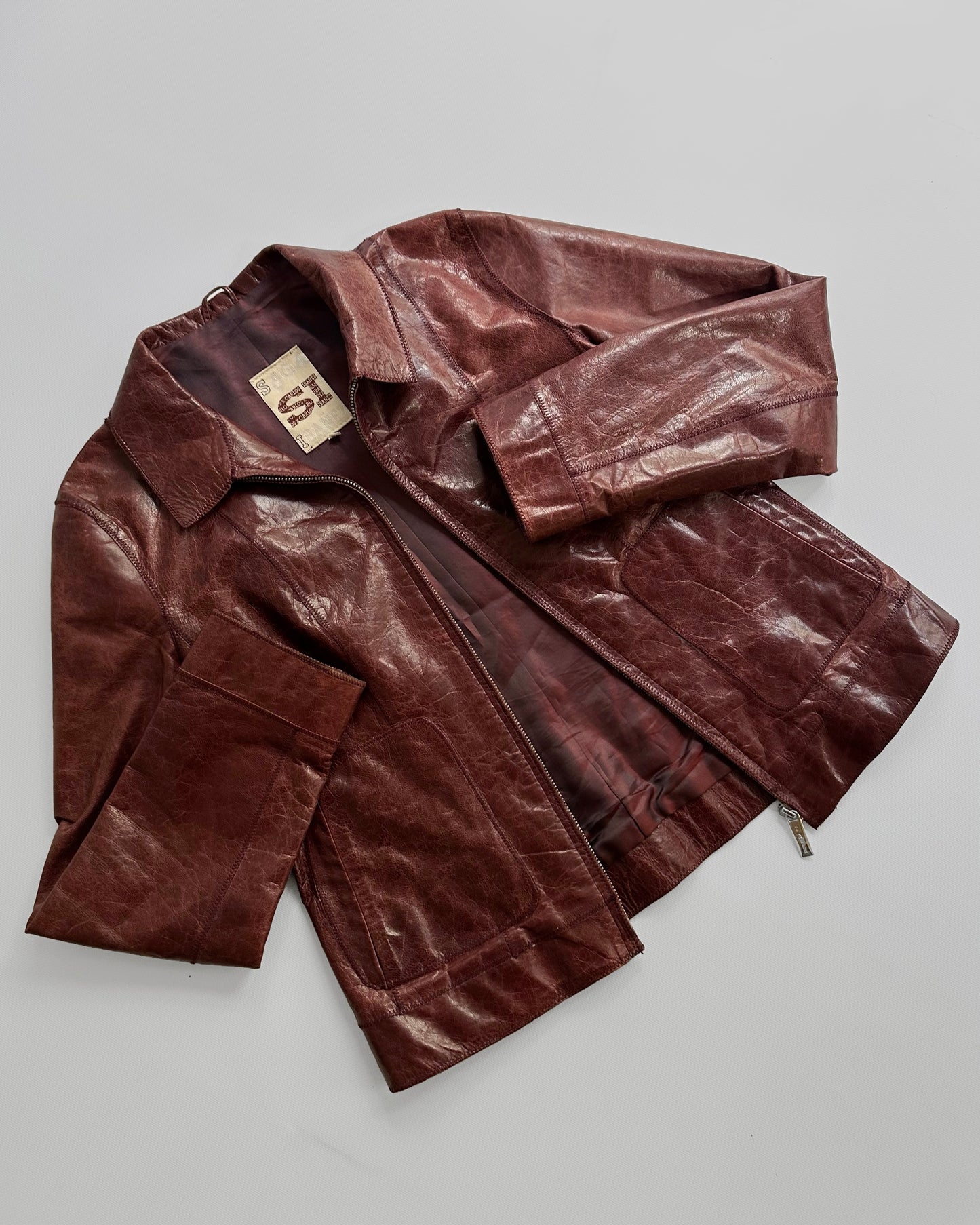 90s Burgundy Goatskin Italian Leather Jacket