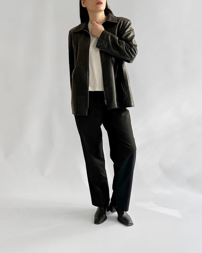 90s Black Zip-Up Leather Jacket