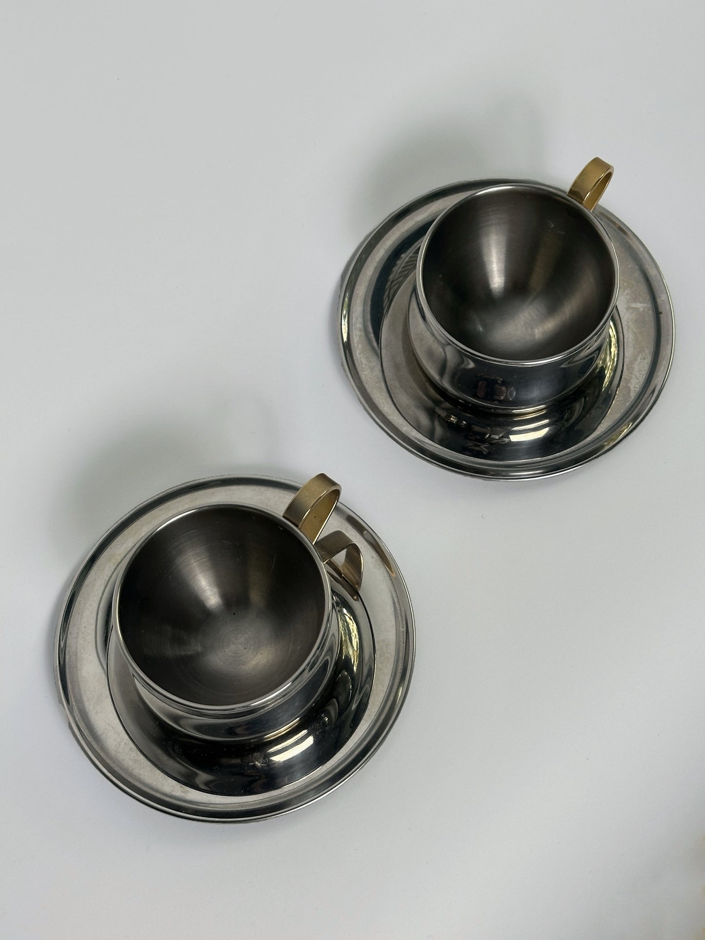 Vintage 1970s Stainless Steel Italian Espresso Cups & Saucers – Set of