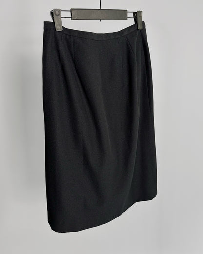 90s Black Draped Midi Skirt