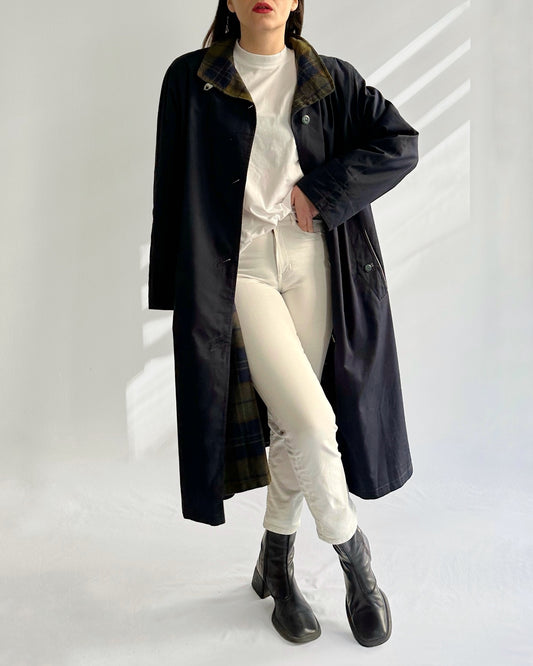 90s Navy Cotton Trench Coat
