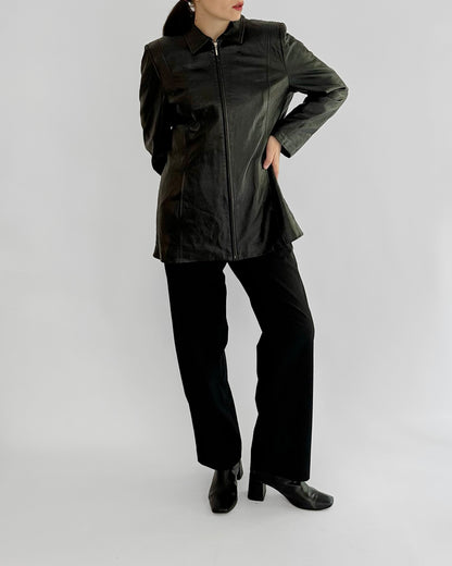 90s Black Sheepskin Zip-Up Leather Jacket