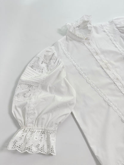 80s White Austrian Puff Sleeve Blouse