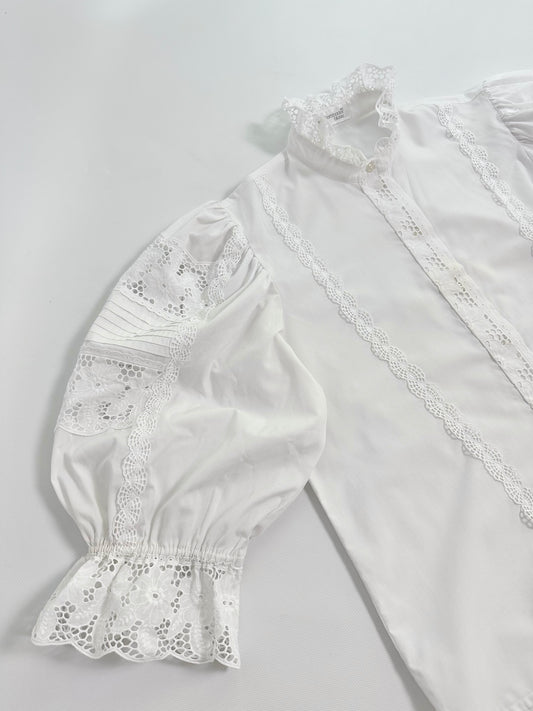 80s White Austrian Puff Sleeve Blouse