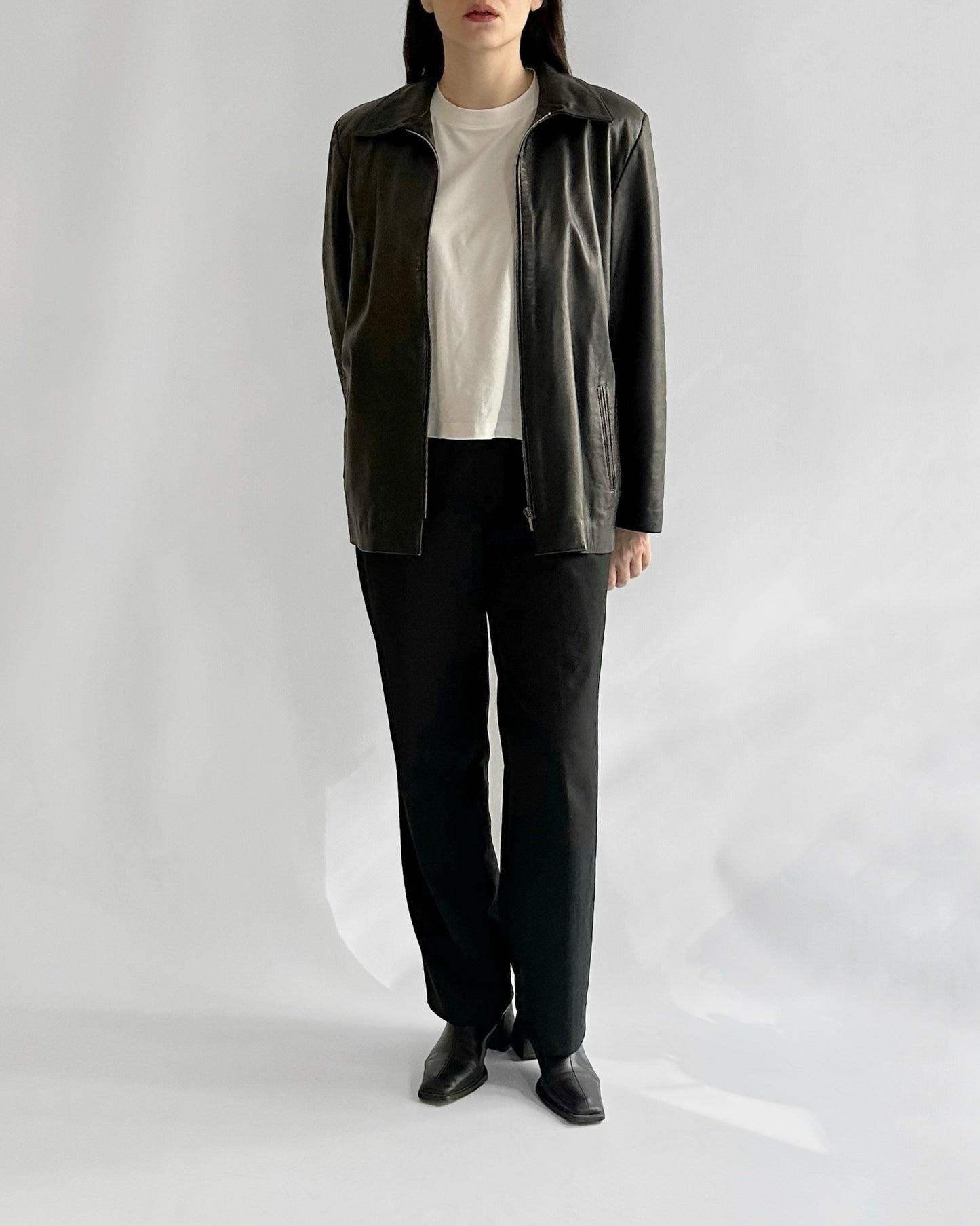 90s Black Zip-Up Leather Jacket