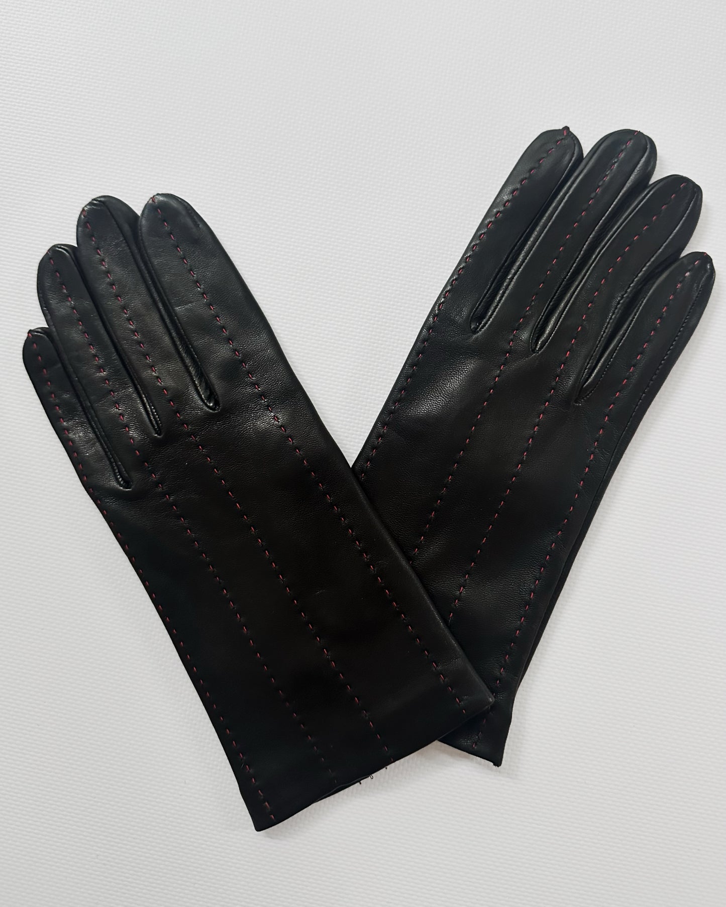 90s Black Red Leather Gloves - Size 7 1/2, NOS