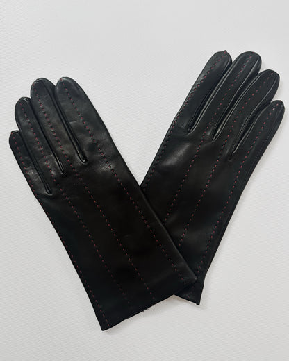 90s Black Red Leather Gloves - Size 7 1/2, NOS