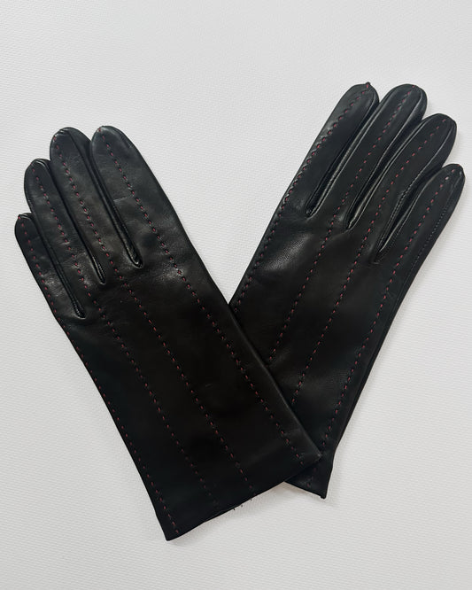 90s Black Red Leather Gloves - Size 7 1/2, NOS