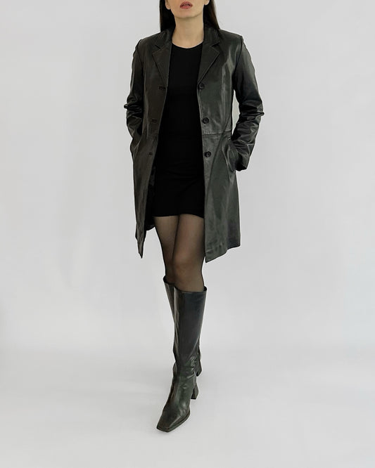 2000s Black Sheepskin Nappa Leather Coat