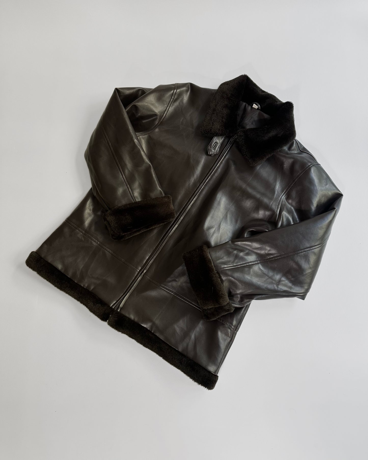 2000s Faux Leather Jacket with Faux Fur Collar
