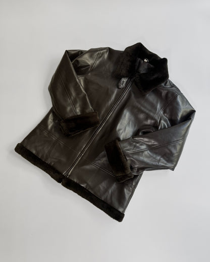 2000s Faux Leather Jacket with Faux Fur Collar