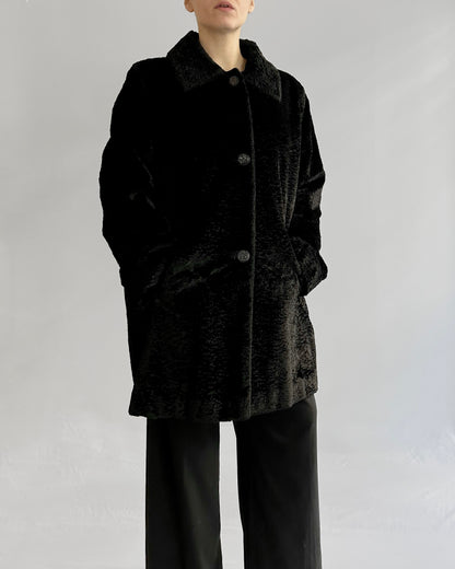 80s/90s Black Faux Fur Coat with Double Collar