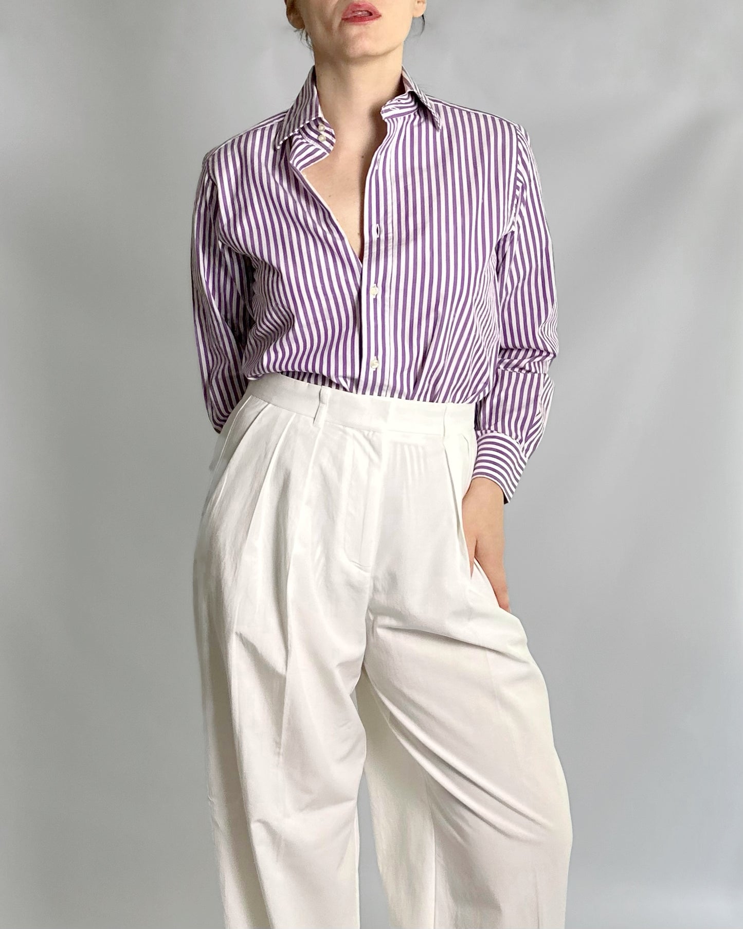 Etro Milano Purple and White Striped Cotton Shirt