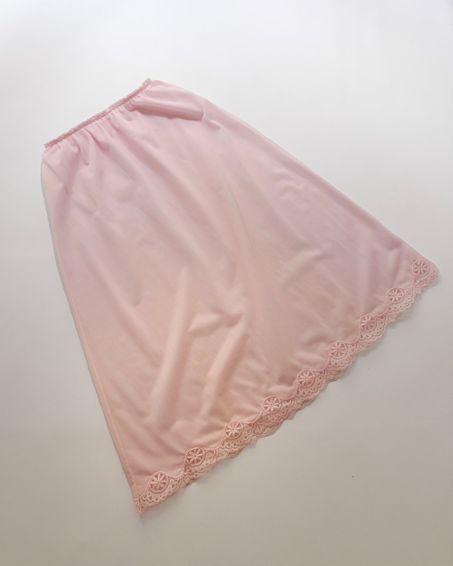 Vintage 1980s Pink Nylon Sheer Lace Half Slip - New Old Stock