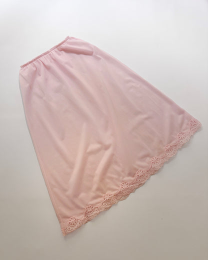 Vintage 1980s Pink Nylon Sheer Lace Half Slip - New Old Stock