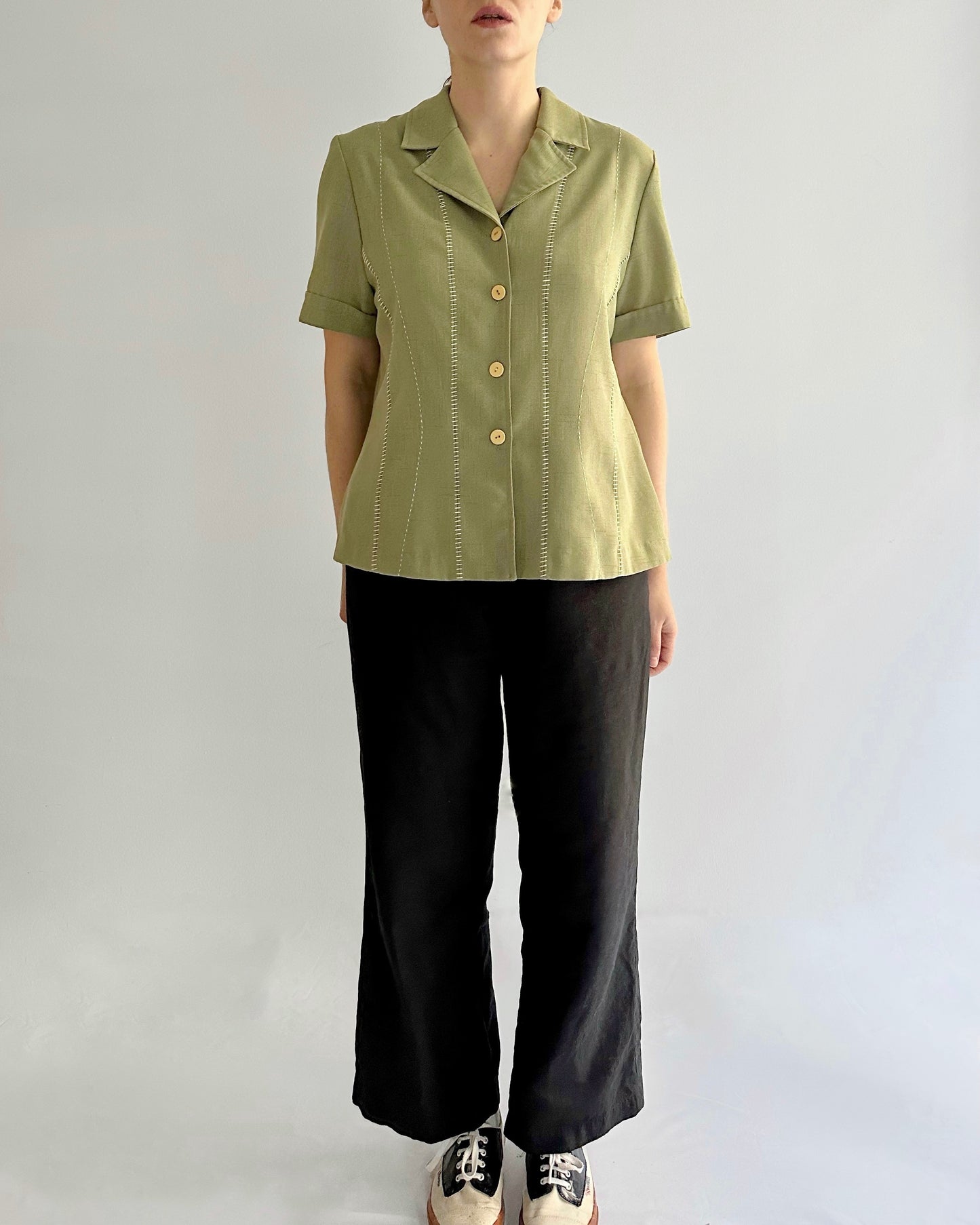 80s Bowling Style Green Blouse