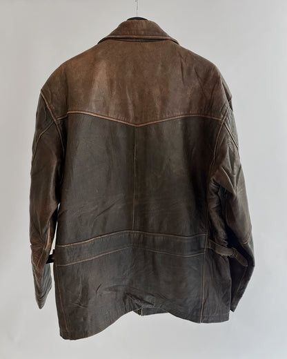 90s Oakwood Distressed Brown Leather Jacket
