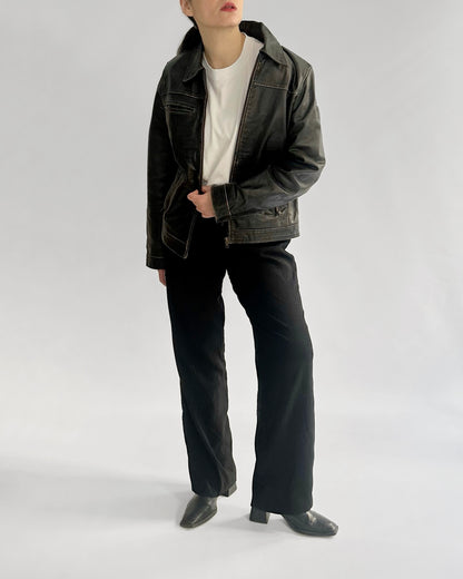 2000s Jack & Jones Black Distressed Leather Jacket
