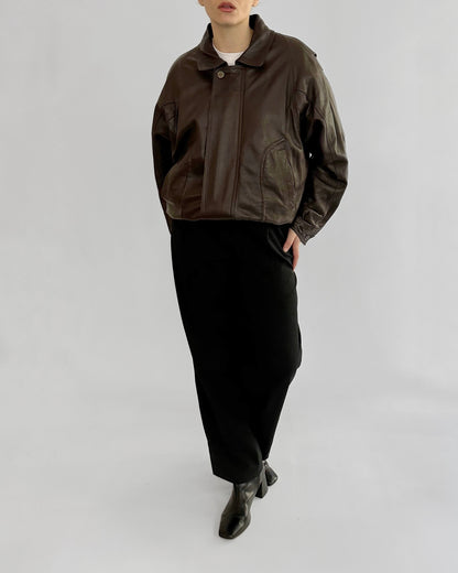 80s Brown Leather Bomber Jacket