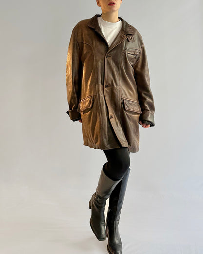 90s Distressed Brown Leather Jacket