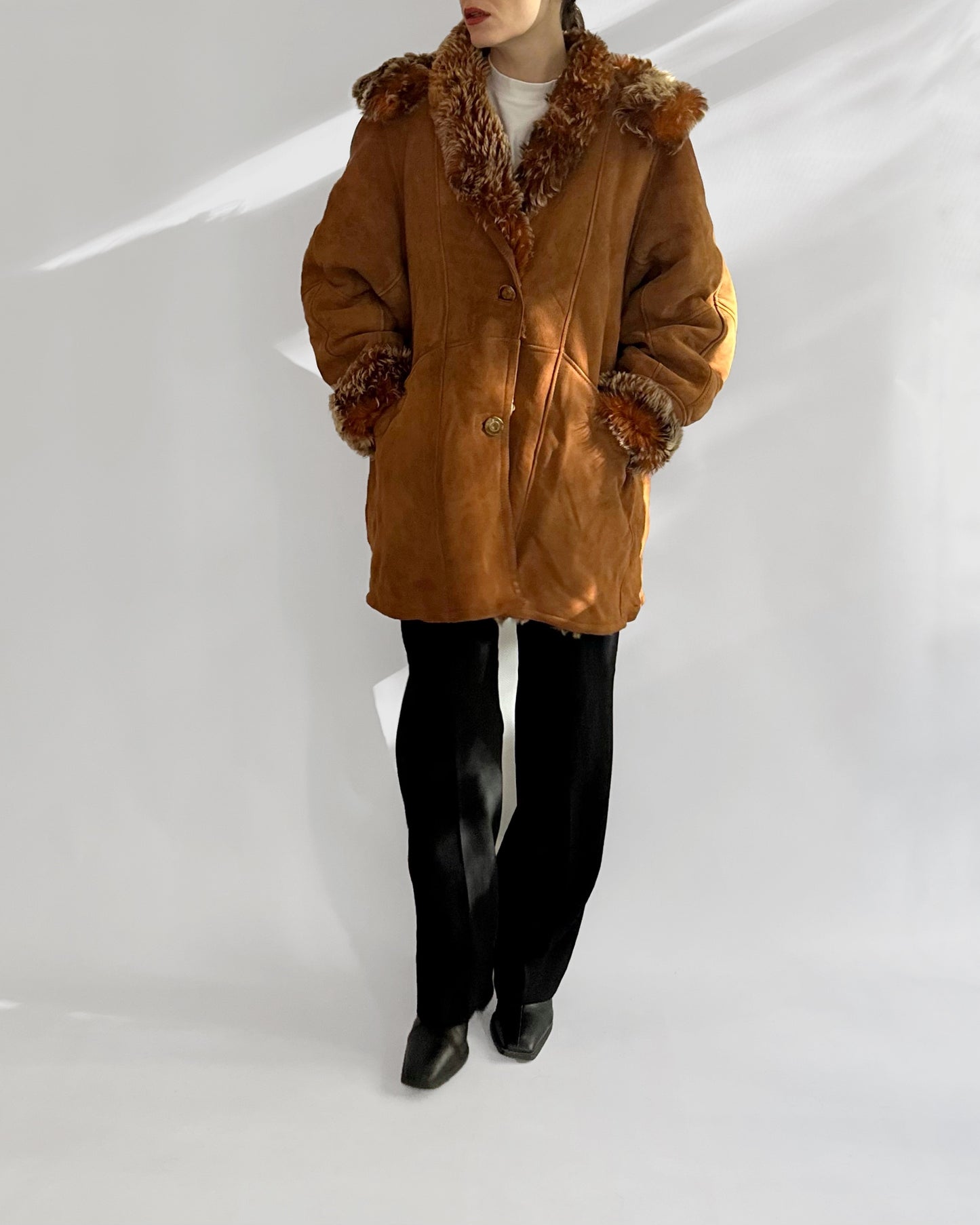 70s Shearling Coat with Detachable Hood