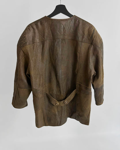 80s Tyrolean Distressed Brown Leather Jacket