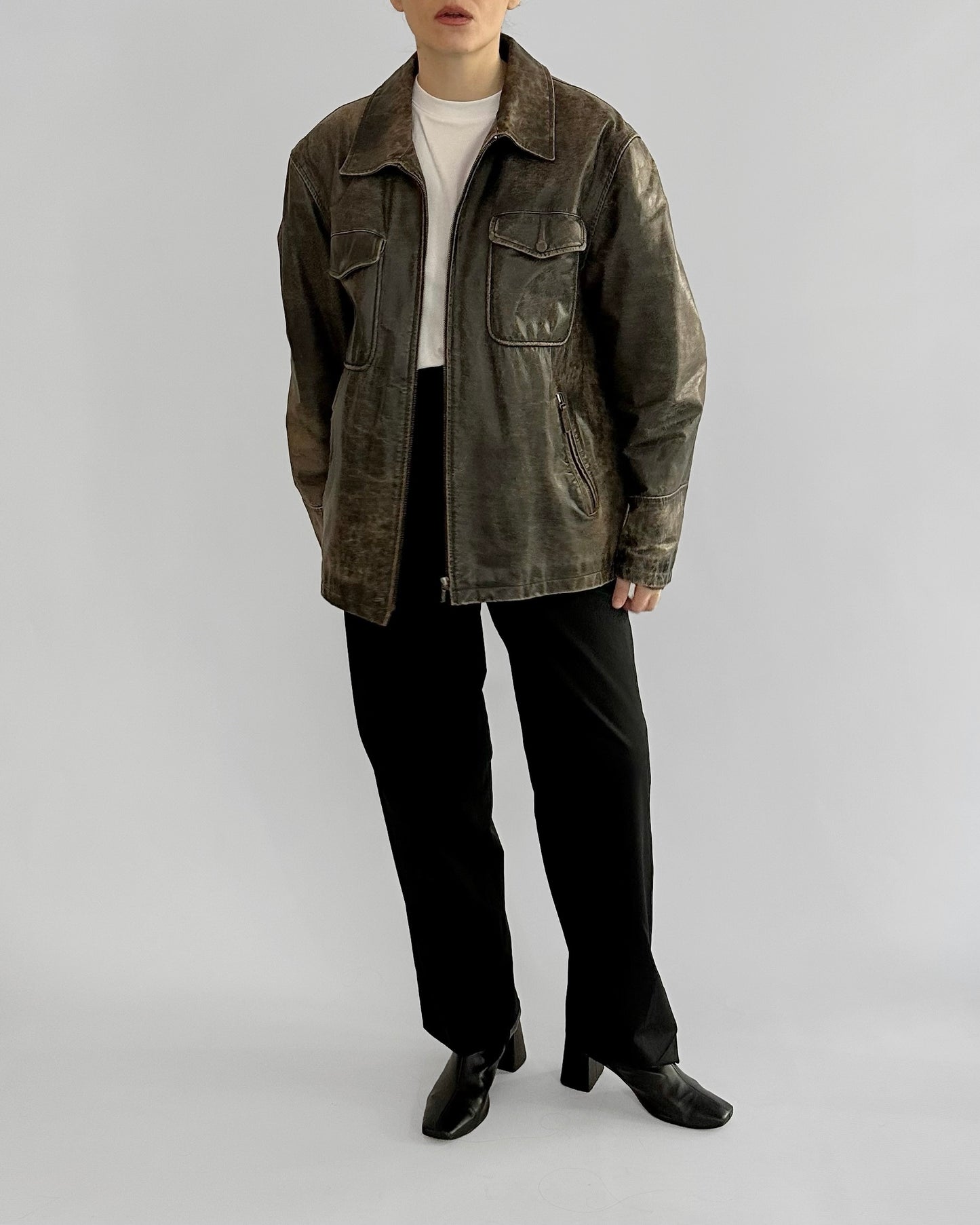 Sominemi Distressed Brown Leather Jacket