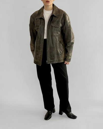Sominemi Distressed Brown Leather Jacket