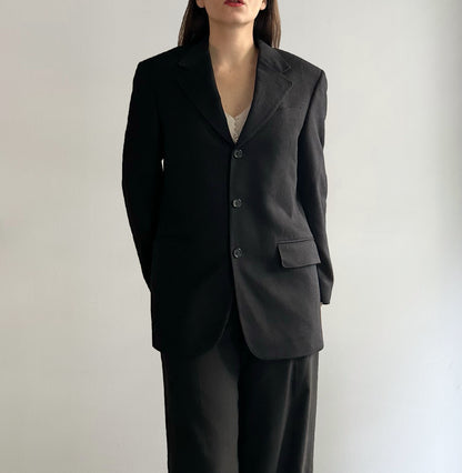 90s Ermenegildo Zegna Wool Cashmere Black Blazer