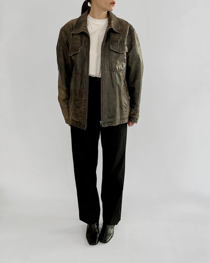 Sominemi Distressed Brown Leather Jacket